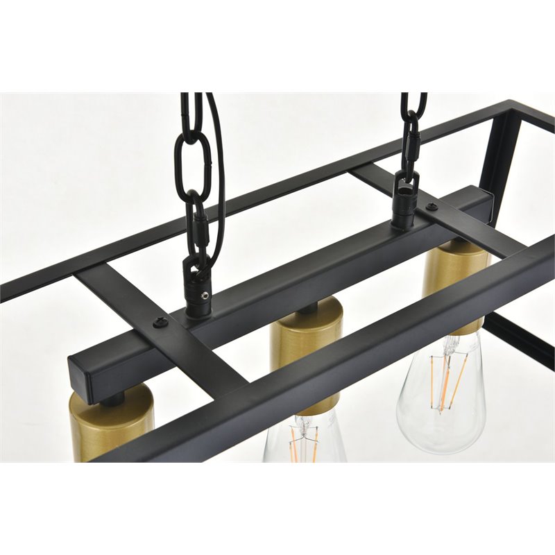 Living District Resolute 3-Light Mid-Century Metal Pendant in Brass and Black