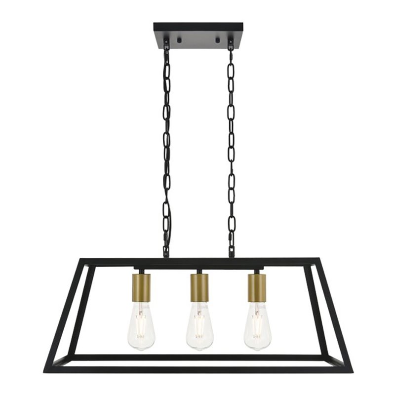 Living District Resolute 3-Light Mid-Century Metal Pendant in Brass and Black