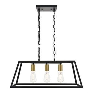Living District Resolute 3-Light Mid-Century Metal Pendant in Brass and Black