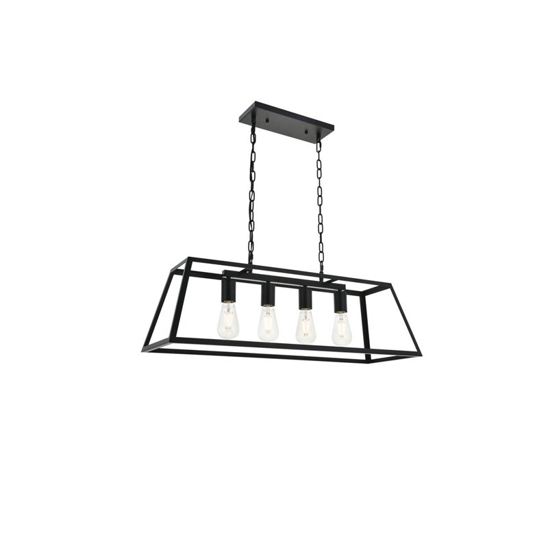 Living District Resolute 4-Light Mid-Century Metal Pendant in Black