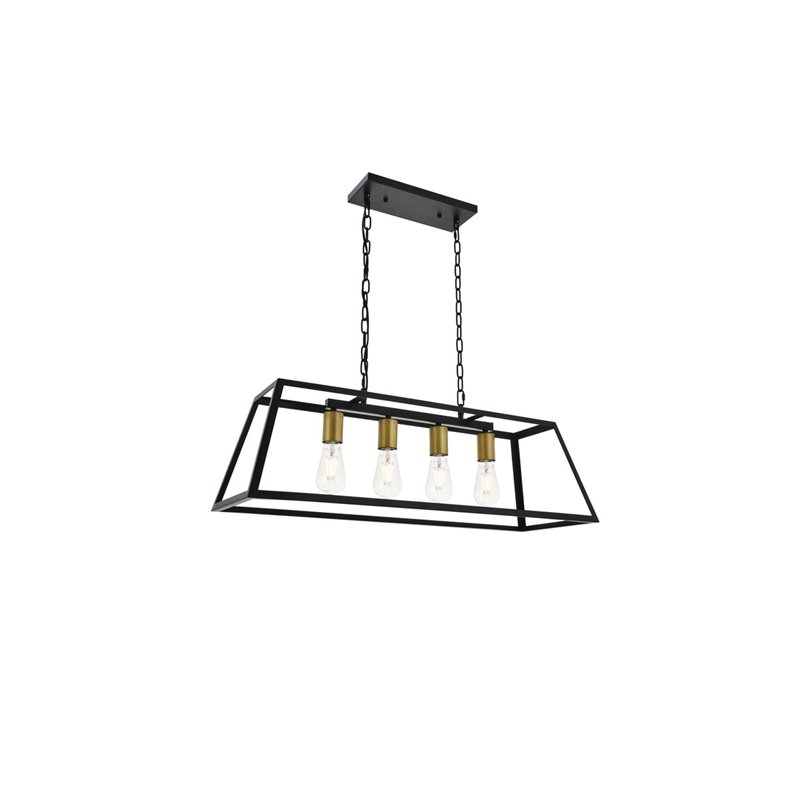 Living District Resolute 4-Light Metal Pendant in Brass/Black