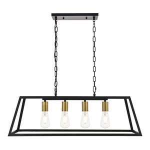 Living District Resolute 4-Light Metal Pendant in Brass/Black