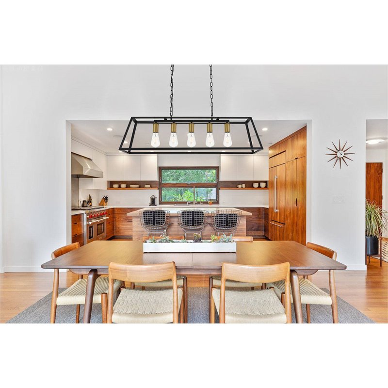 Living District Resolute 5-Light Mid-Century Metal Pendant in Brass and Black