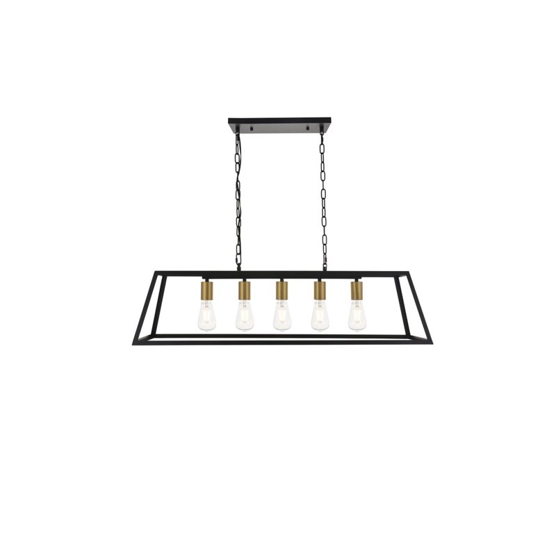 Living District Resolute 5-Light Mid-Century Metal Pendant in Brass and Black