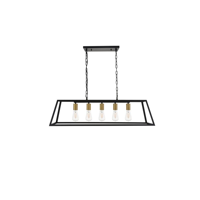 Living District Resolute 5-Light Mid-Century Metal Pendant in Brass and Black