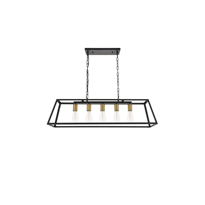 Living District Resolute 5-Light Mid-Century Metal Pendant in Brass and Black