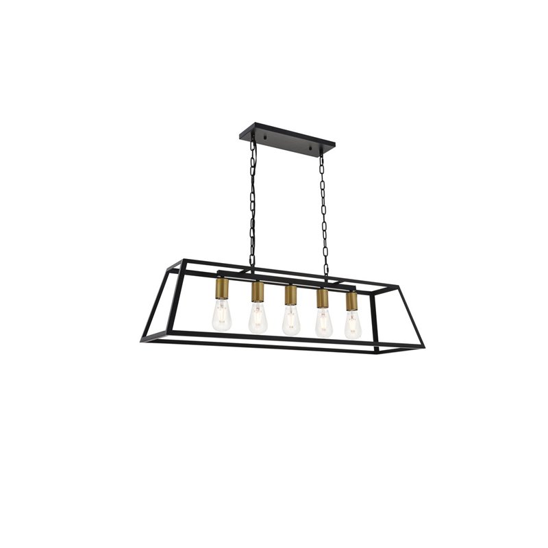 Living District Resolute 5-Light Mid-Century Metal Pendant in Brass and Black