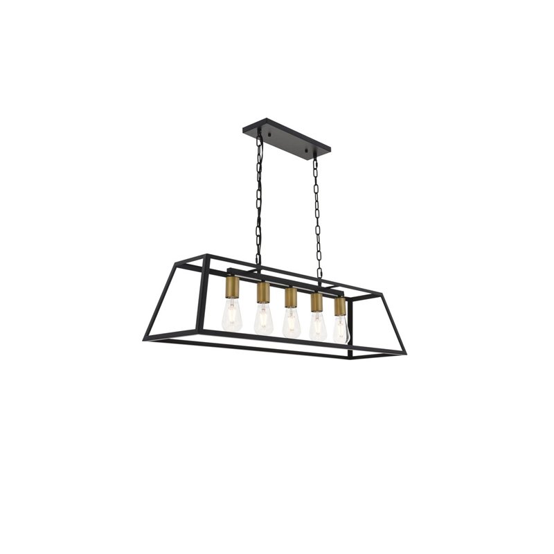 Living District Resolute 5-Light Mid-Century Metal Pendant in Brass and Black