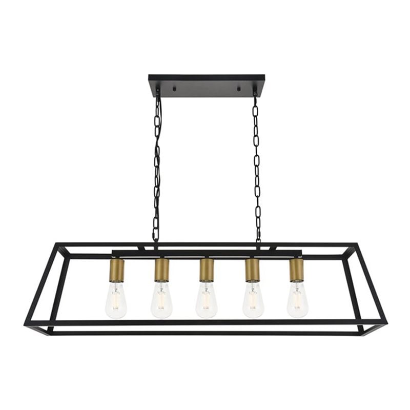 Living District Resolute 5-Light Mid-Century Metal Pendant in Brass and Black