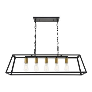 Living District Resolute 5-Light Mid-Century Metal Pendant in Brass and Black