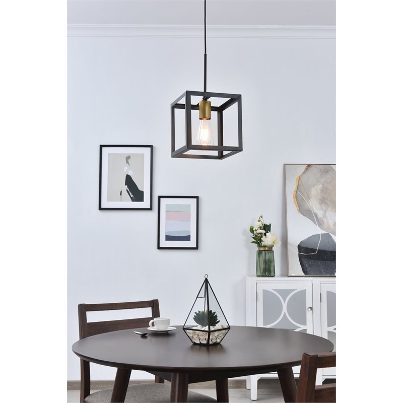 Living District Resolute 1-Light Mid-Century Metal Pendant in Brass and Black