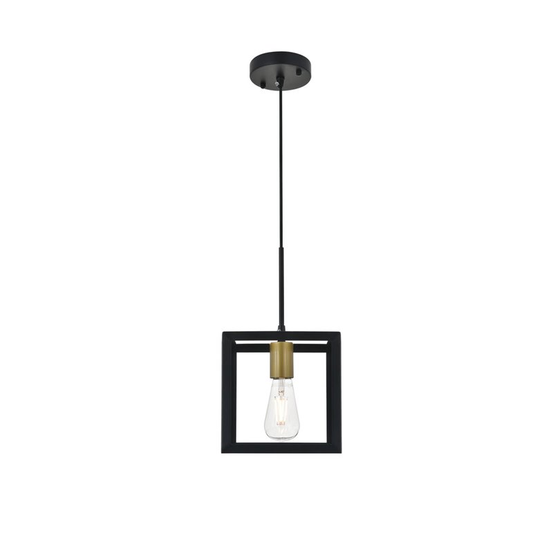Living District Resolute 1-Light Mid-Century Metal Pendant in Brass and Black