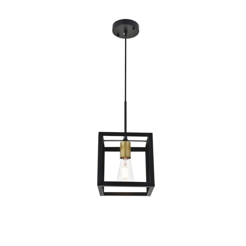 Living District Resolute 1-Light Mid-Century Metal Pendant in Brass and Black