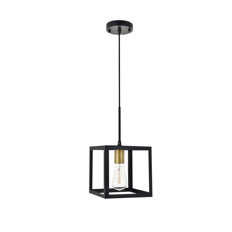 Living District Resolute 1-Light Mid-Century Metal Pendant in Brass and Black
