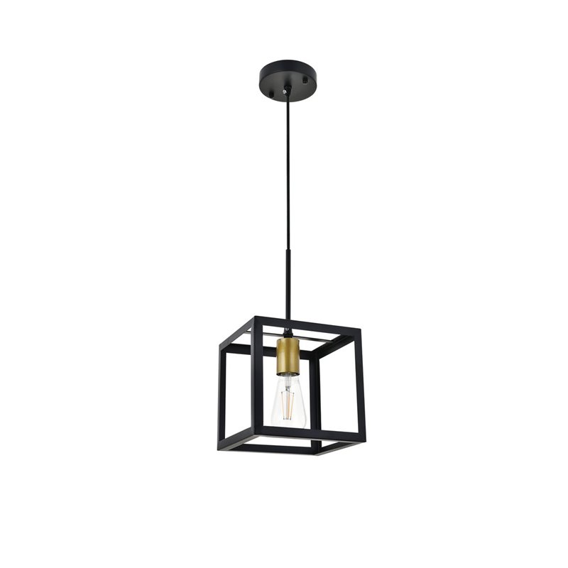 Living District Resolute 1-Light Mid-Century Metal Pendant in Brass and Black