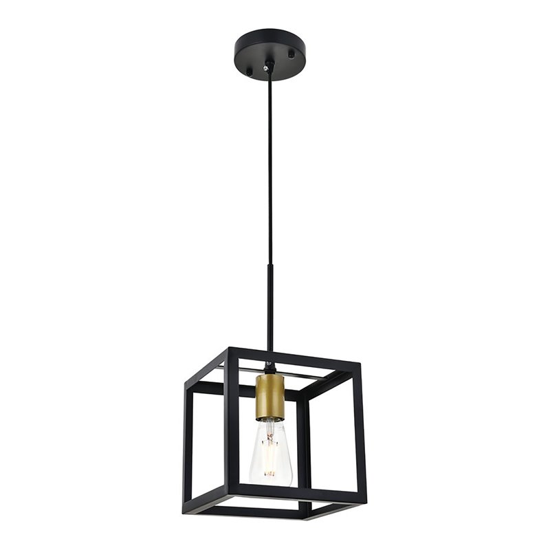 Living District Resolute 1-Light Mid-Century Metal Pendant in Brass and Black