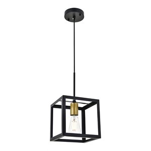Living District Resolute 1-Light Mid-Century Metal Pendant in Brass and Black