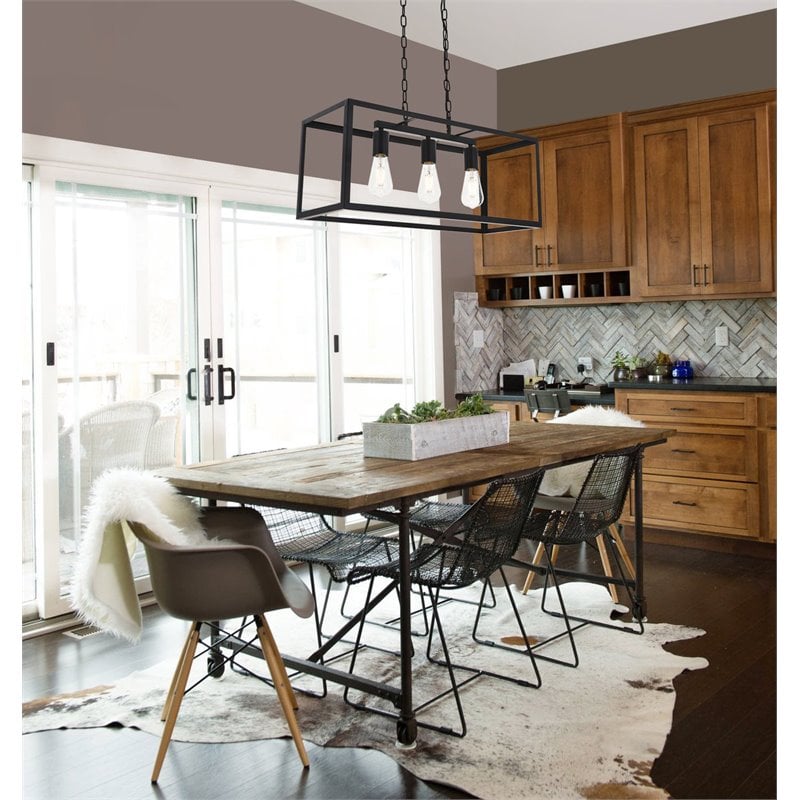 Living District Resolute 3-Light Mid-Century Metal Pendant in Black