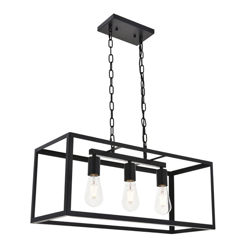 Living District Resolute 3-Light Mid-Century Metal Pendant in Black