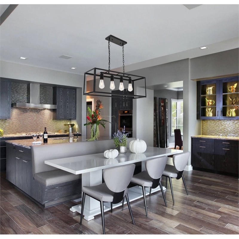 Living District Resolute 4-Light Mid-Century Metal Pendant in Black