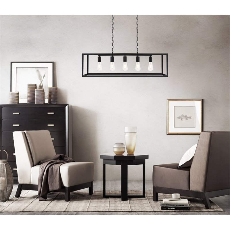 Living District Resolute 5-Light Mid-Century Metal Pendant in Black Finish
