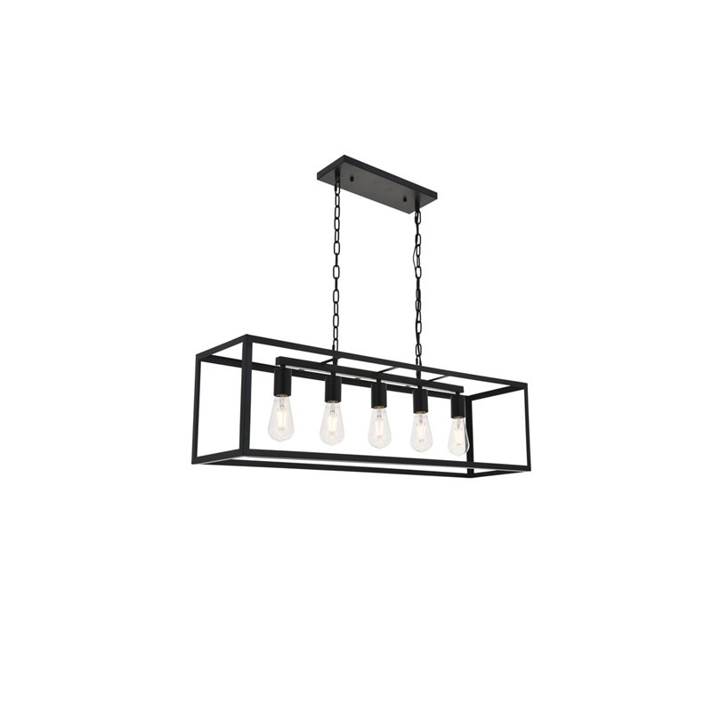 Living District Resolute 5-Light Mid-Century Metal Pendant in Black Finish