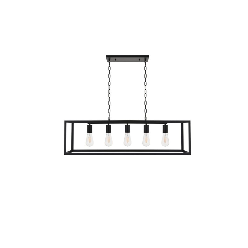 Living District Resolute 5-Light Mid-Century Metal Pendant in Black Finish