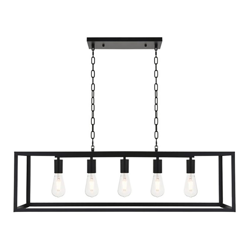 Living District Resolute 5-Light Mid-Century Metal Pendant in Black Finish