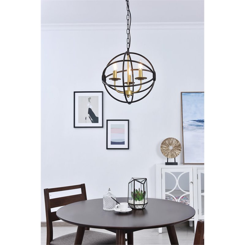 Living District Octavia 3-Light Mid-Century Metal Pendant in Brass/Dark Brown