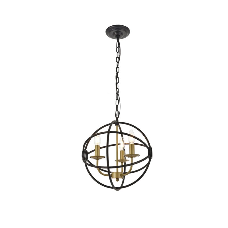 Living District Octavia 3-Light Mid-Century Metal Pendant in Brass/Dark Brown