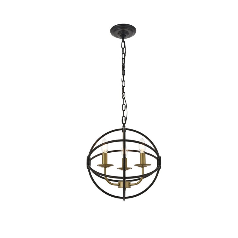 Living District Octavia 3-Light Mid-Century Metal Pendant in Brass/Dark Brown