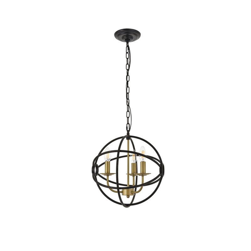 Living District Octavia 3-Light Mid-Century Metal Pendant in Brass/Dark Brown