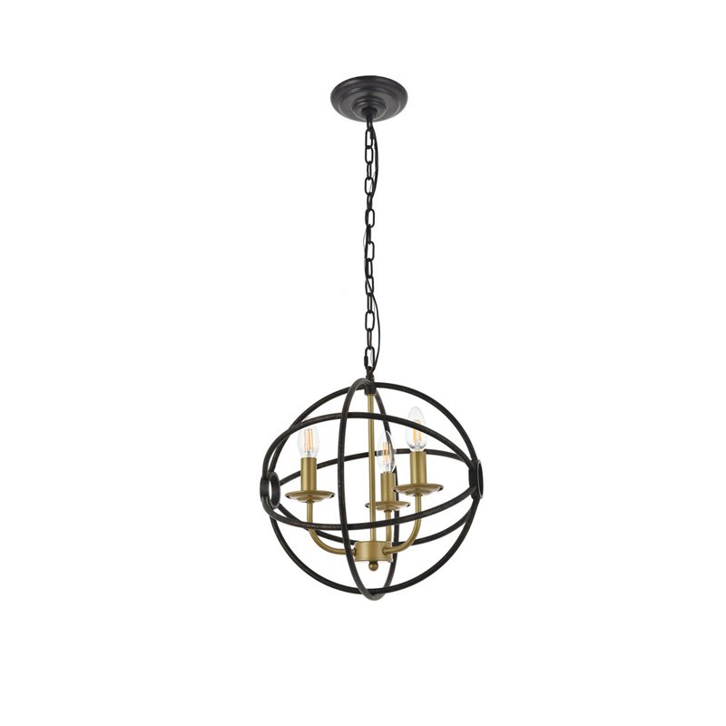 Living District Octavia 3-Light Mid-Century Metal Pendant in Brass/Dark Brown