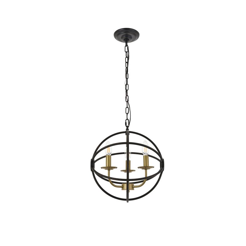 Living District Octavia 3-Light Mid-Century Metal Pendant in Brass/Dark Brown