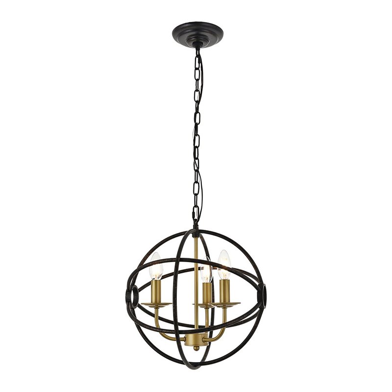 Living District Octavia 3-Light Mid-Century Metal Pendant in Brass/Dark Brown