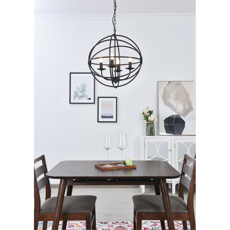 Living District Octavia 4-Light Mid-Century Metal Pendant in Dark Brown