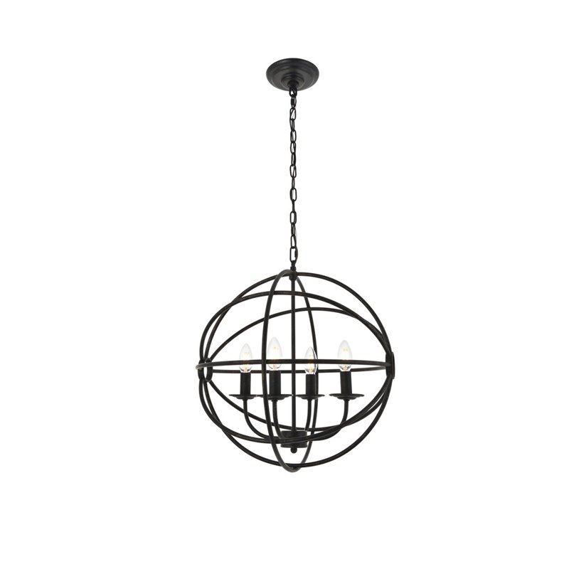 Living District Octavia 4-Light Mid-Century Metal Pendant in Dark Brown