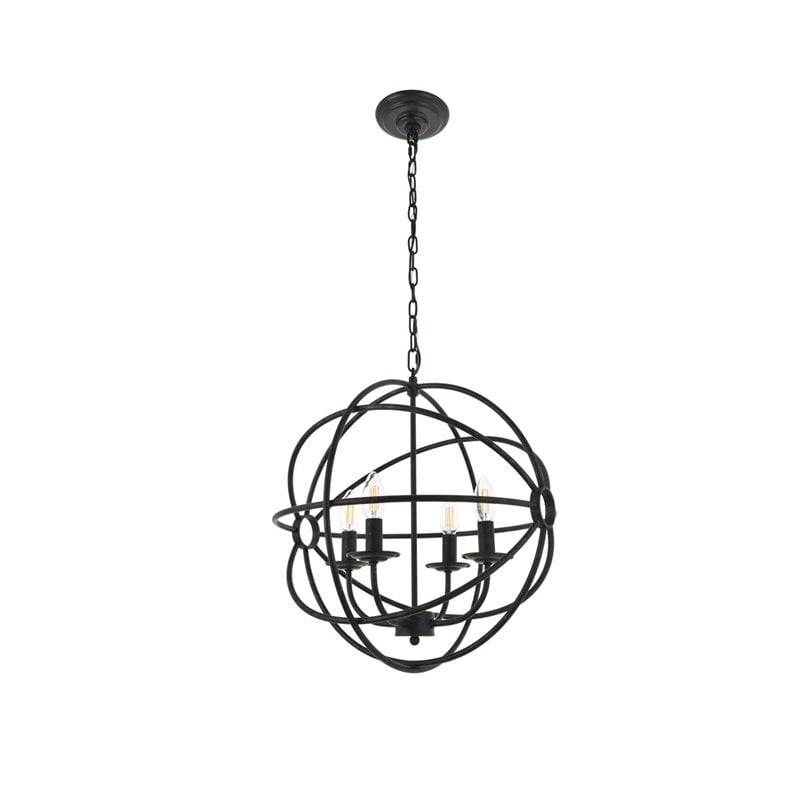 Living District Octavia 4-Light Mid-Century Metal Pendant in Dark Brown