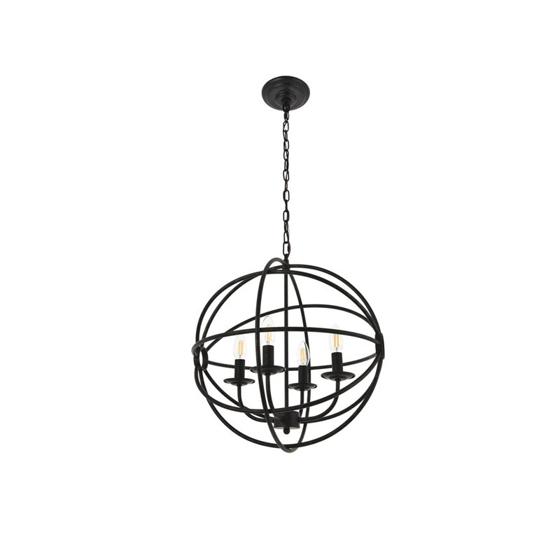 Living District Octavia 4-Light Mid-Century Metal Pendant in Dark Brown