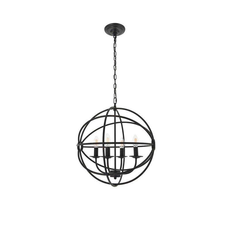 Living District Octavia 4-Light Mid-Century Metal Pendant in Dark Brown