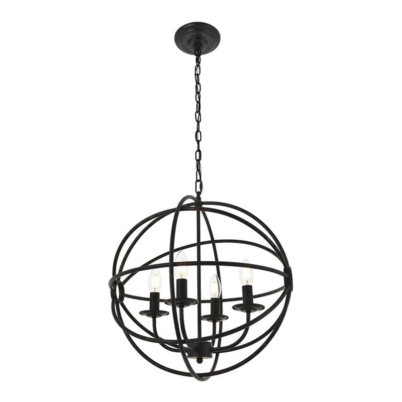 Living District Octavia 4-Light Mid-Century Metal Pendant in Dark Brown