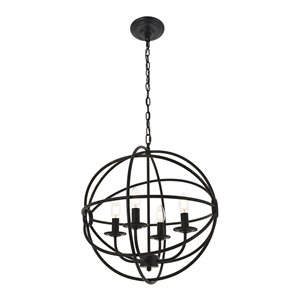 Living District Octavia 4-Light Mid-Century Metal Pendant in Dark Brown