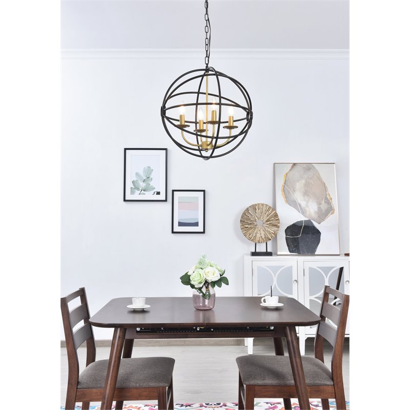 Living District Octavia 4-Light Mid-Century Metal Pendant in Brass/Dark Brown