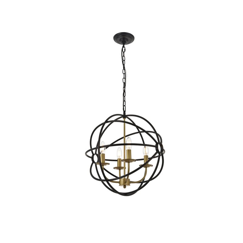 Living District Octavia 4-Light Mid-Century Metal Pendant in Brass/Dark Brown