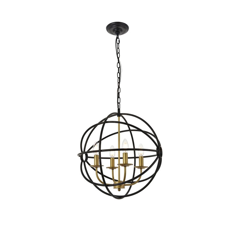 Living District Octavia 4-Light Mid-Century Metal Pendant in Brass/Dark Brown