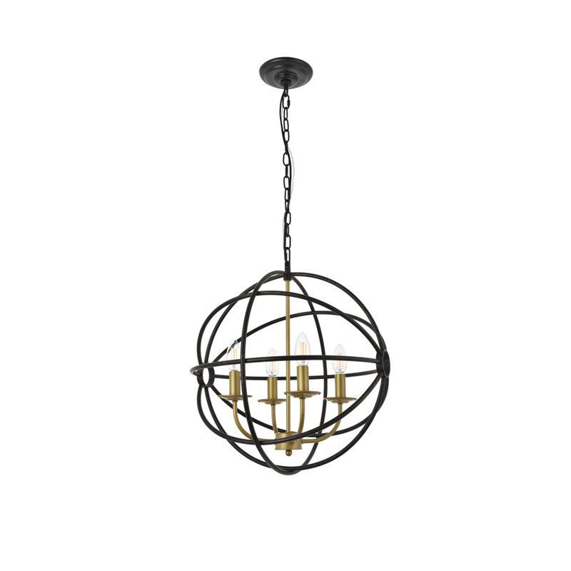 Living District Octavia 4-Light Mid-Century Metal Pendant in Brass/Dark Brown