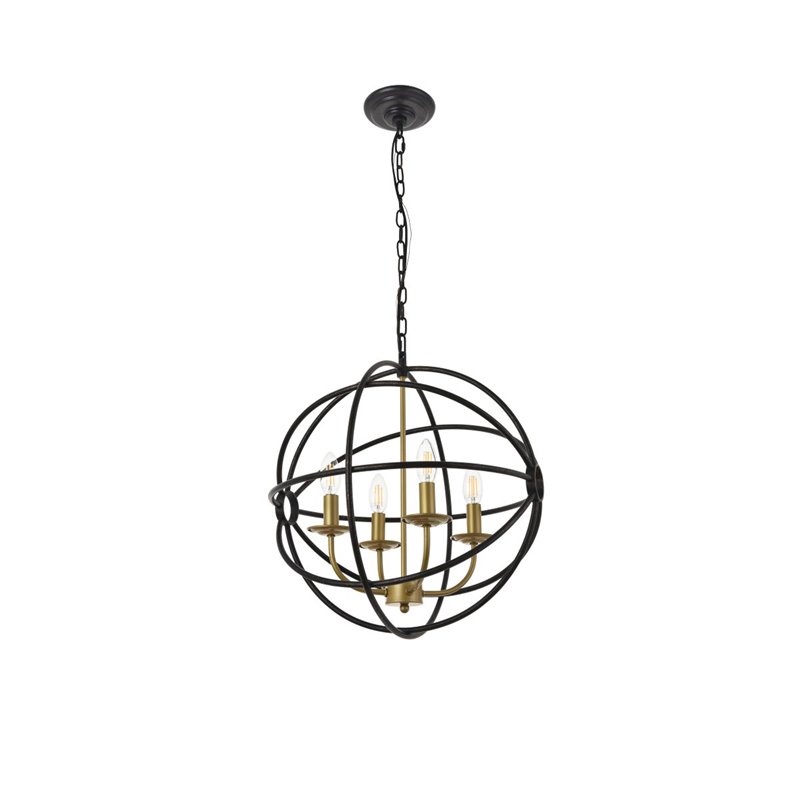 Living District Octavia 4-Light Mid-Century Metal Pendant in Brass/Dark Brown