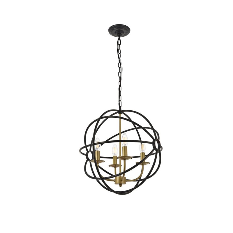 Living District Octavia 4-Light Mid-Century Metal Pendant in Brass/Dark Brown