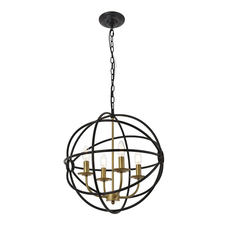 Living District Octavia 4-Light Mid-Century Metal Pendant in Brass/Dark Brown