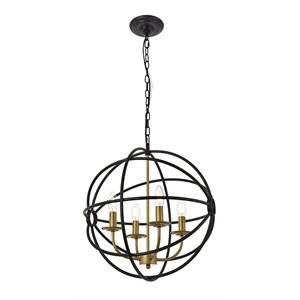 Living District Octavia 4-Light Mid-Century Metal Pendant in Brass/Dark Brown